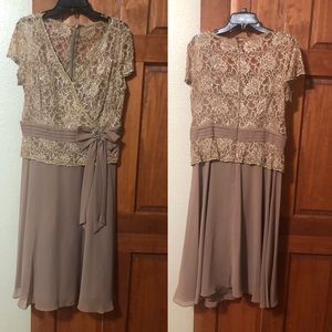 Taupe lace top chiffon dress